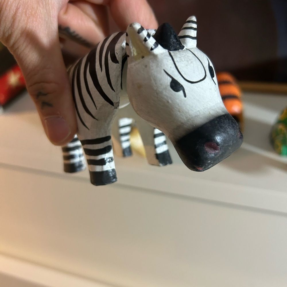 5 Handmade Oaxacan Wood Folk Art Bobble Heads Reptile Elephant Zebra - Picture 12 of 15